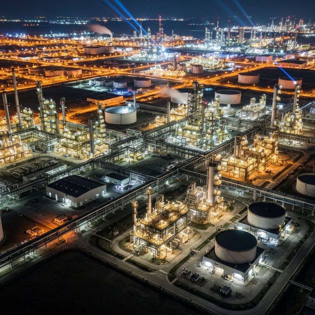 Industrial refinery complex at night